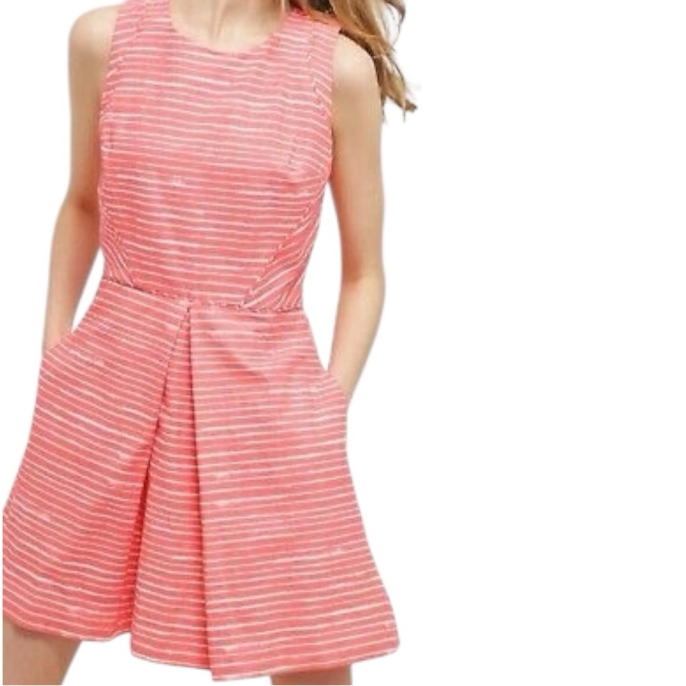 GAP Linen Blend Coral & White Sleeveless A Line Dress Size 4 Petite
